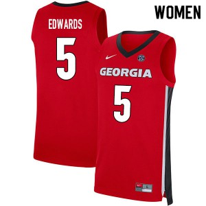 Women Anthony Edwards Red University of Georgia #5 Basketball Jersey