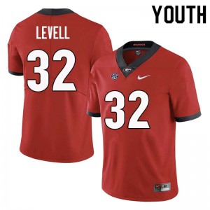 Youth Kyle Levell Red Georgia Bulldogs #32 Embroidery Jersey