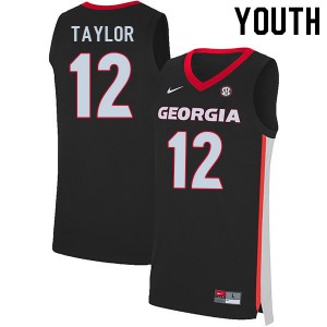Youth Josh Taylor Black University of Georgia #12 Embroidery Jersey